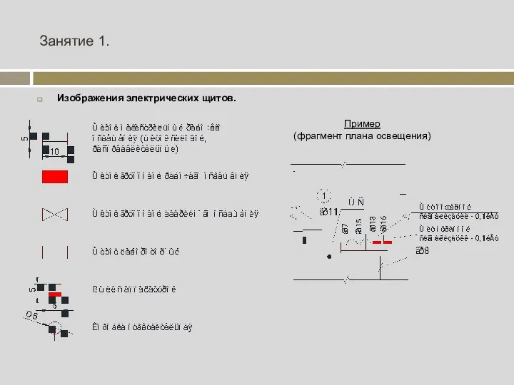 Занятие 1. Изображения электрических щитов. Пример (фрагмент плана освещения)