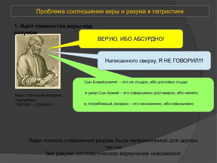 Проблема соотношения веры и разума в патристике Квинт Септимий Флоренс Тертуллиан