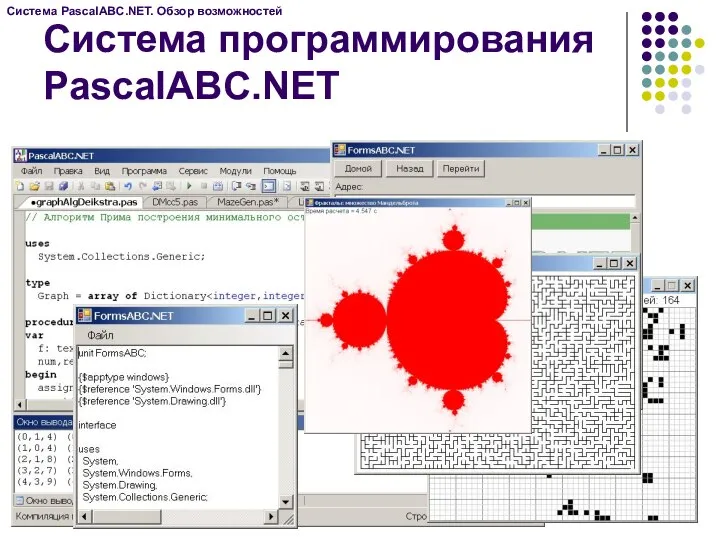 Система программирования PascalABC.NET Система PascalABC.NET. Обзор возможностей