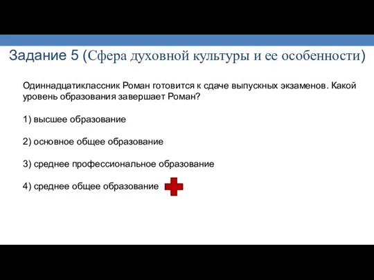 Задание 5 (Сфера духовной культуры и ее особенности) Одиннадцатиклассник Роман готовится