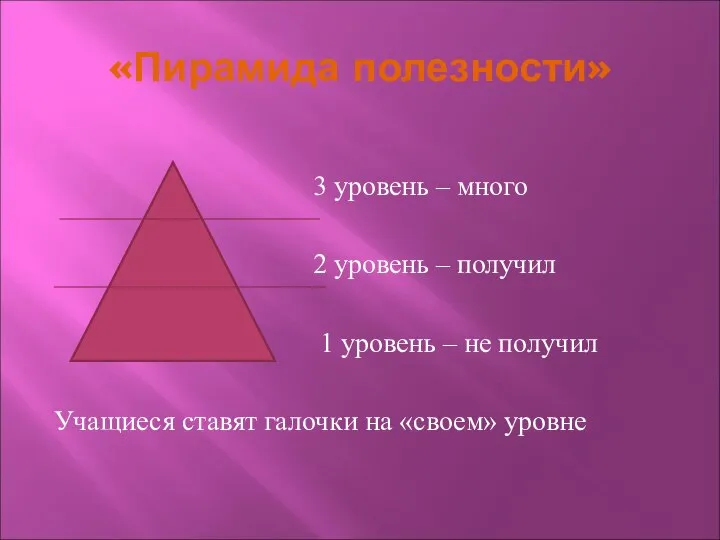 «Пирамида полезности» 3 уровень – много 2 уровень – получил 1