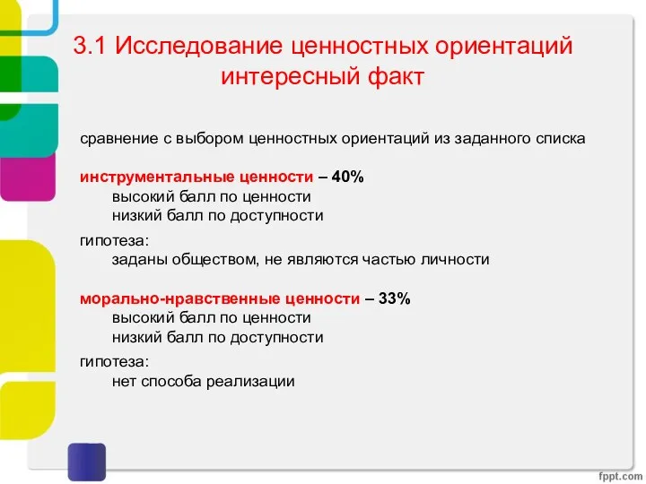 3.1 Исследование ценностных ориентаций интересный факт сравнение с выбором ценностных ориентаций