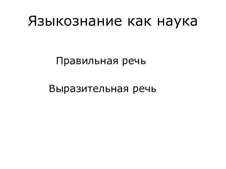 Языкознание как наука Правильная речь Выразительная речь