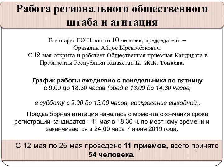 Работа регионального общественного штаба и агитация В аппарат ГОШ вошли 10