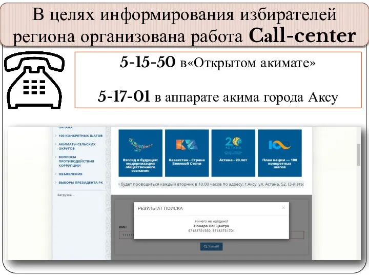 В целях информирования избирателей региона организована работа Cаll-center 5-15-50 в«Открытом акимате»