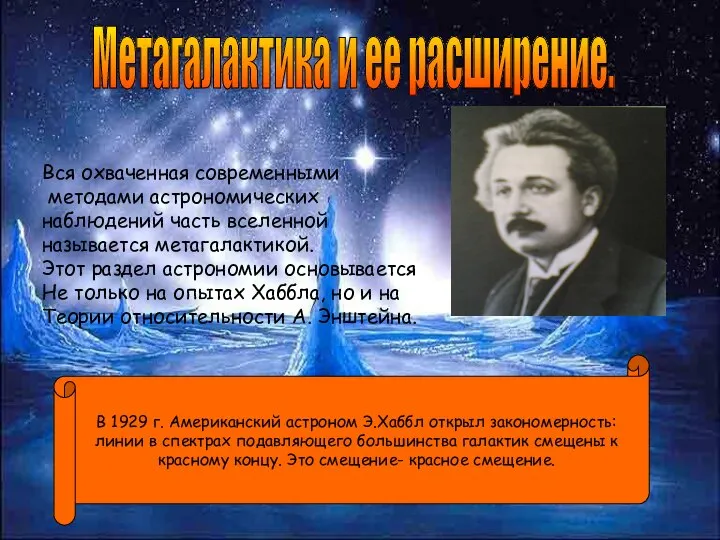 Метагалактика и ее расширение. Вся охваченная современными методами астрономических наблюдений часть