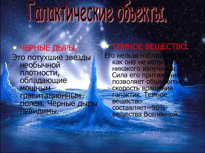 Галактические обьекты. ТЕМНОЕ ВЕЩЕСТВО. Его нельзя наблюдать, так как оно не