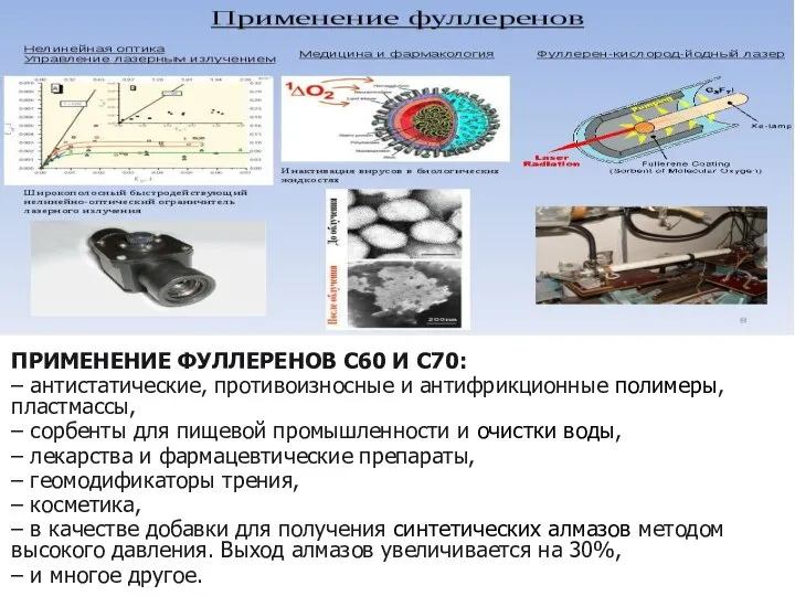 ПРИМЕНЕНИЕ ФУЛЛЕРЕНОВ С60 И С70: – антистатические, противоизносные и антифрикционные полимеры,