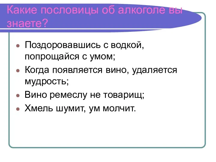 Какие пословицы об алкоголе вы знаете? Поздоровавшись с водкой, попрощайся с