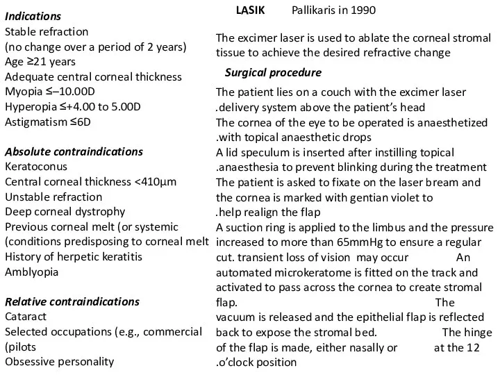 LASIK Indications Stable refraction (no change over a period of 2