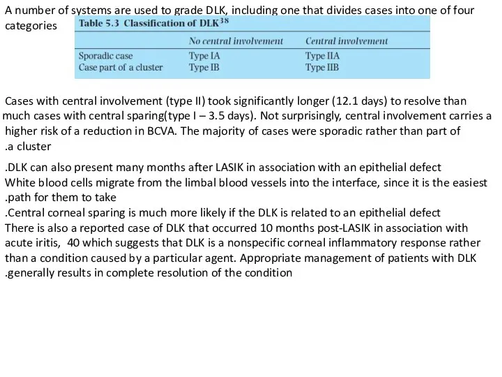 A number of systems are used to grade DLK, including one