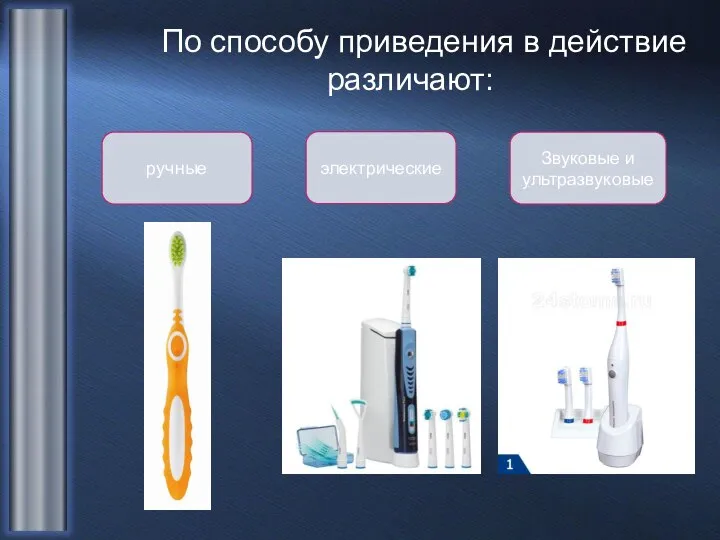 По способу приведения в действие различают: ручные электрические Звуковые и ультразвуковые