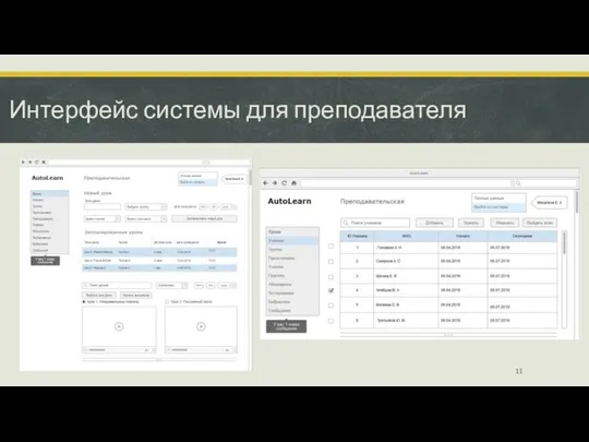 Интерфейс системы для преподавателя