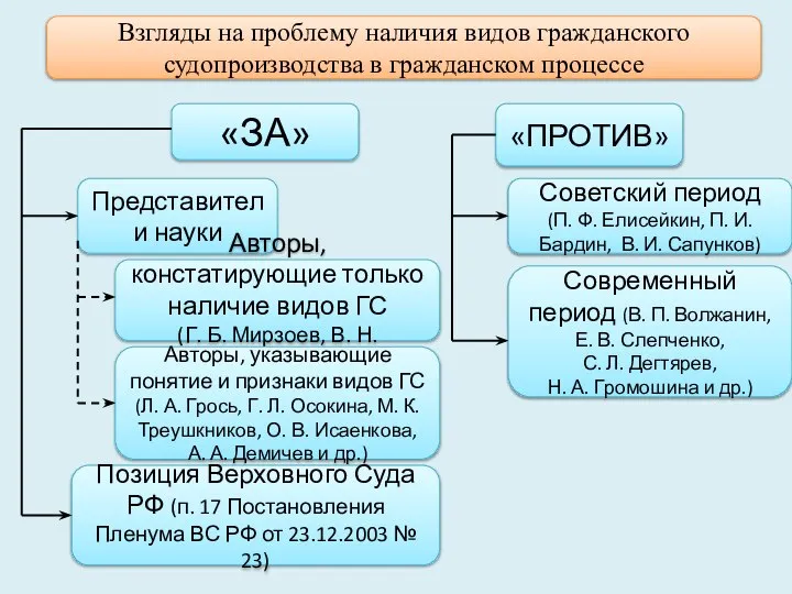 Взгляды на проблему наличия видов гражданского судопроизводства в гражданском процессе «ЗА»