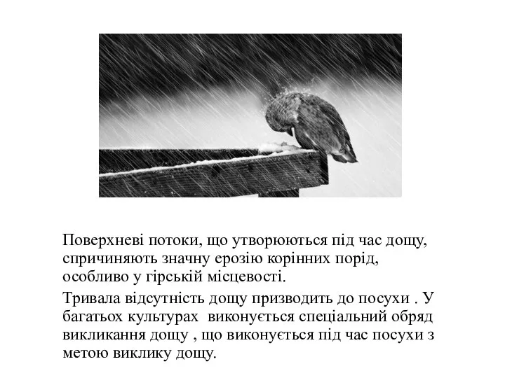 Поверхневі потоки, що утворюються під час дощу, спричиняють значну ерозію корінних