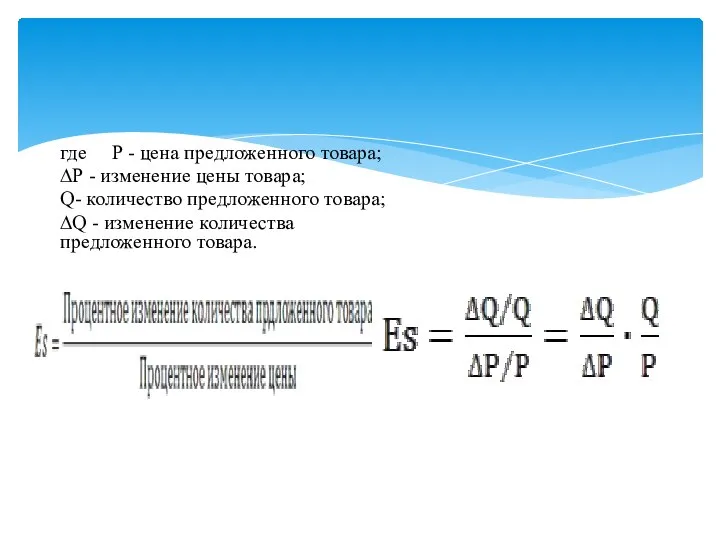 где Р - цена предложенного товара; ∆Р - изменение цены товара;