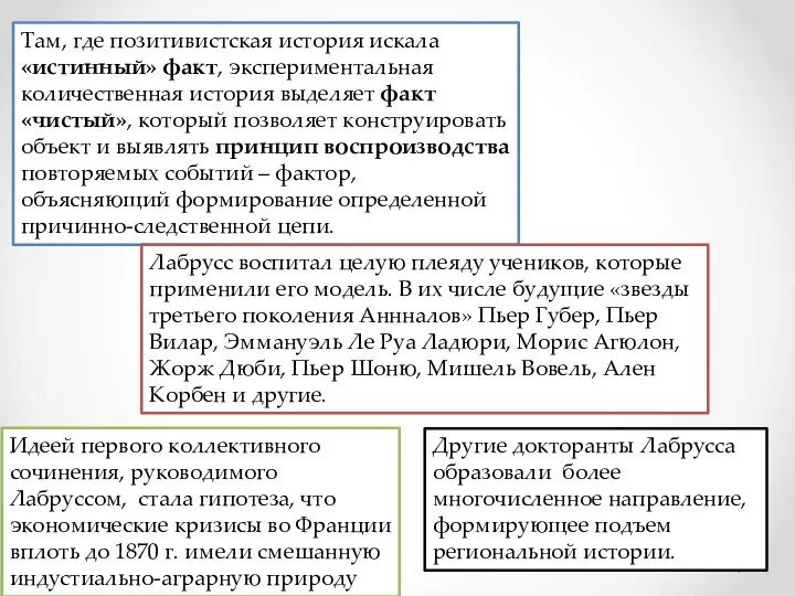 Там, где позитивистская история искала «истинный» факт, экспериментальная количественная история выделяет