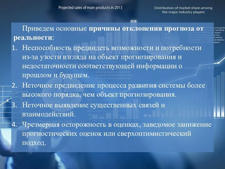 Приведем основные причины отклонения прогноза от реальности: Неспособность предвидеть возможности и