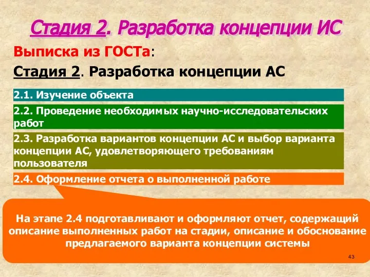 На этапе 2.4 подготавливают и оформляют отчет, содержащий описание выполненных работ