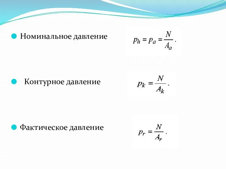 Номинальное давление Контурное давление Фактическое давление