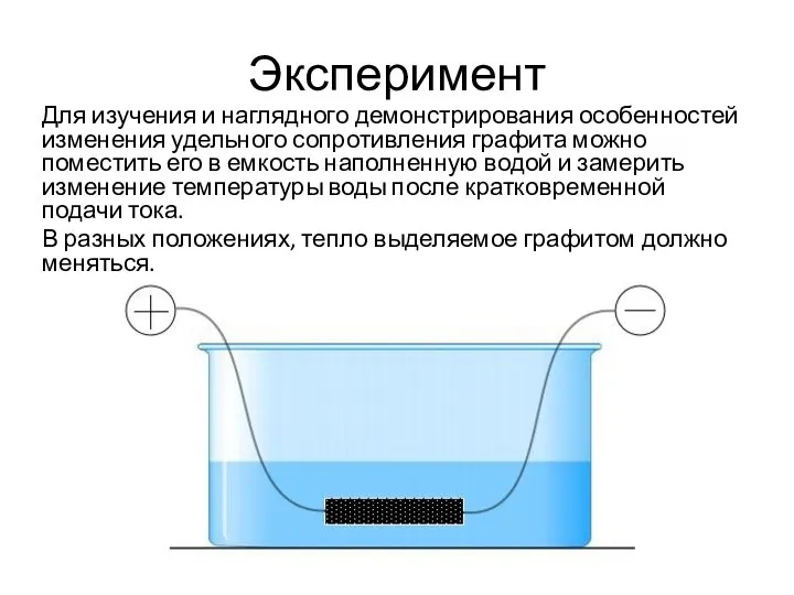 Эксперимент Для изучения и наглядного демонстрирования особенностей изменения удельного сопротивления графита