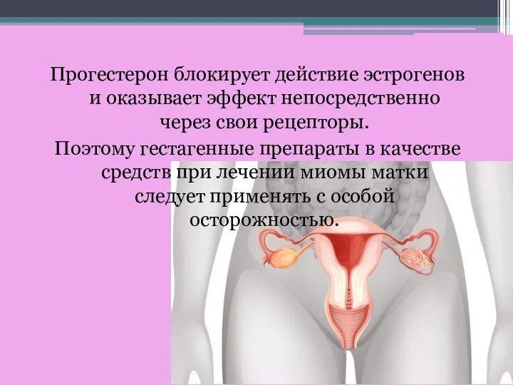 Прогестерон блокирует действие эстрогенов и оказывает эффект непосредственно через свои рецепторы.