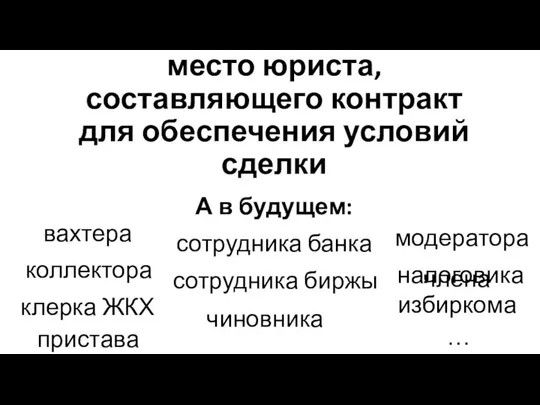 Программист занимает место юриста, составляющего контракт для обеспечения условий сделки А