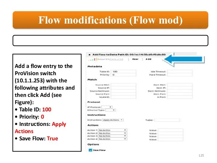 Add a flow entry to the ProVision switch (10.1.1.253) with the