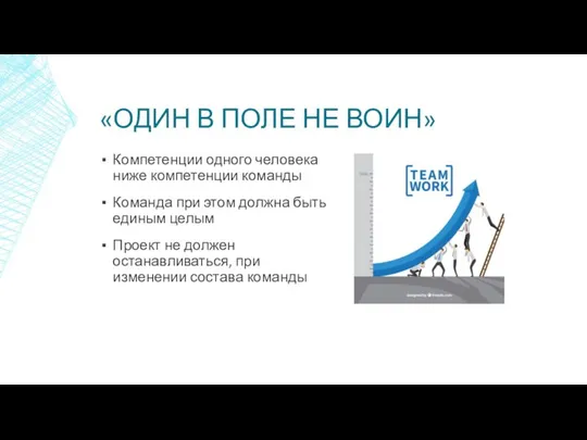 «ОДИН В ПОЛЕ НЕ ВОИН» Компетенции одного человека ниже компетенции команды