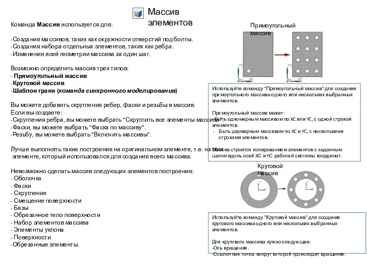 Команда Массив используется для: -Создания массивов, таких как окружности отверстий под