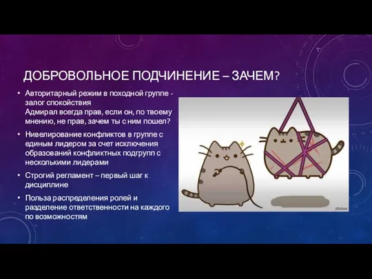 ДОБРОВОЛЬНОЕ ПОДЧИНЕНИЕ – ЗАЧЕМ? Авторитарный режим в походной группе - залог