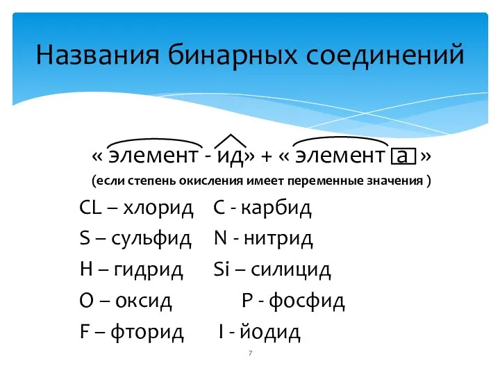 « элемент - ид» + « элемент а » (если степень