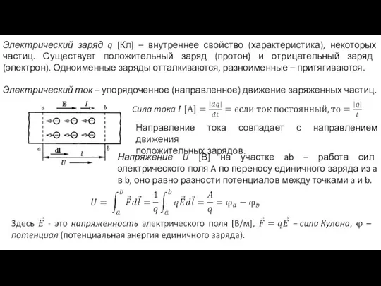 Электрический заряд q [Кл] – внутреннее свойство (характеристика), некоторых частиц. Существует