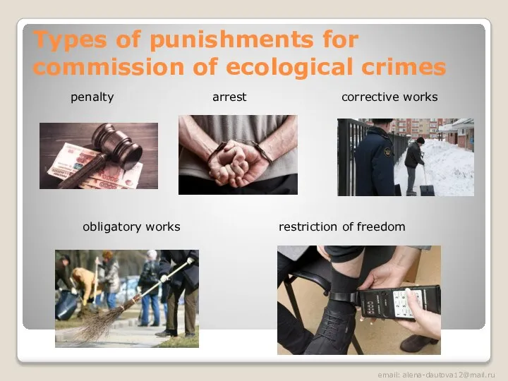 Types of punishments for commission of ecological crimes penalty arrest corrective