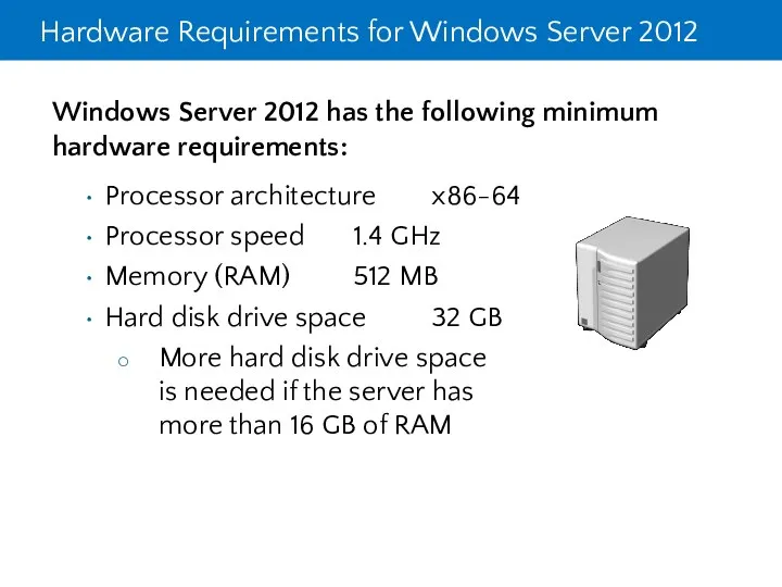 Hardware Requirements for Windows Server 2012 Windows Server 2012 has the