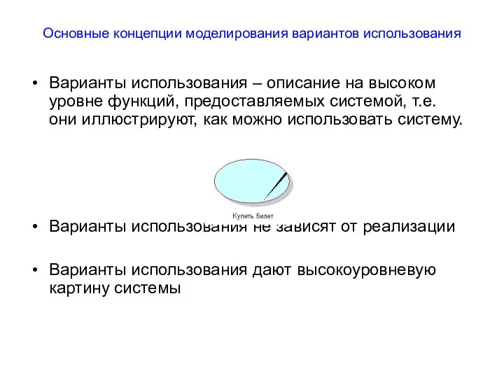 Основные концепции моделирования вариантов использования Варианты использования – описание на высоком