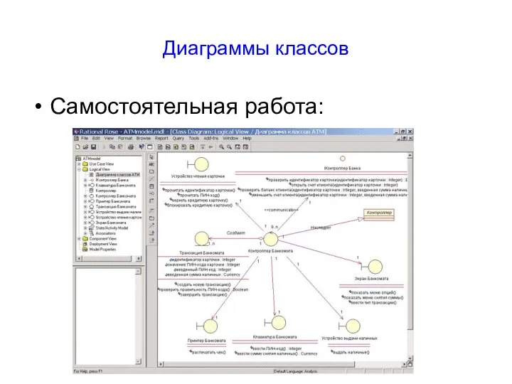 Диаграммы классов Самостоятельная работа: