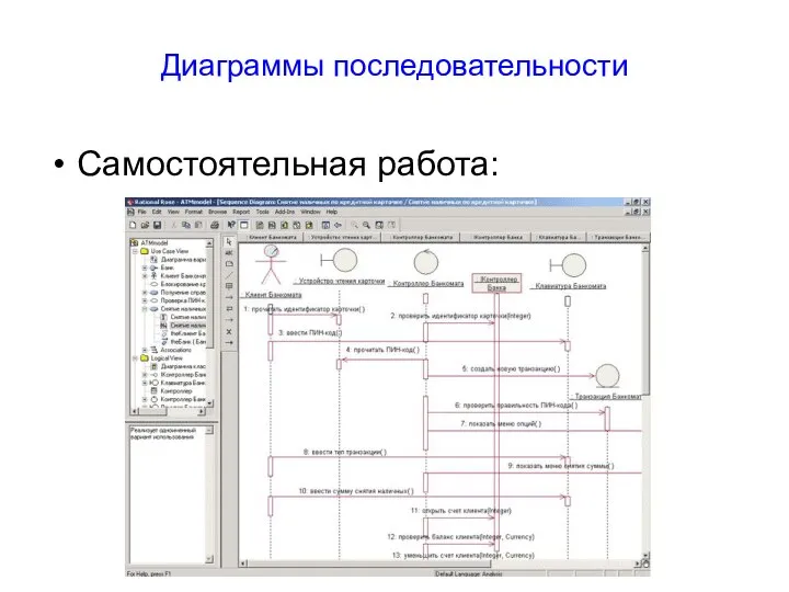 Диаграммы последовательности Самостоятельная работа: