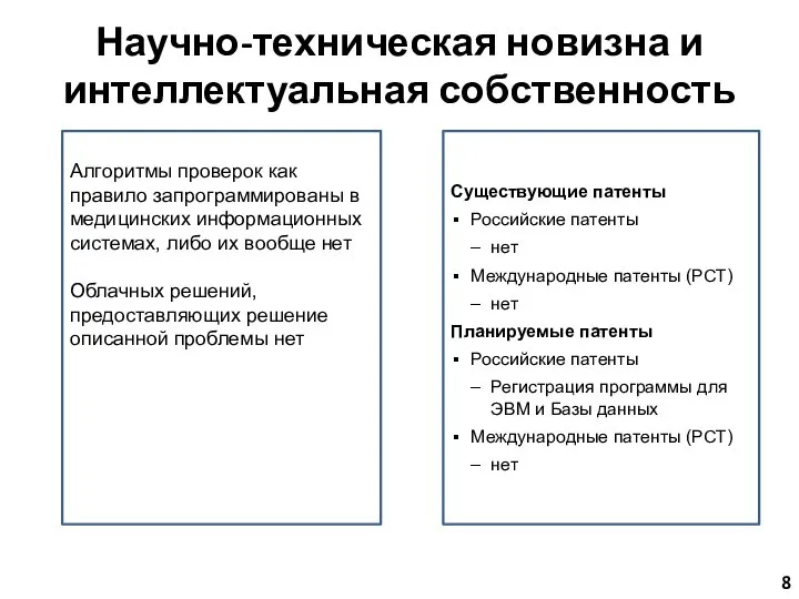 Научно-техническая новизна и интеллектуальная собственность Алгоритмы проверок как правило запрограммированы в