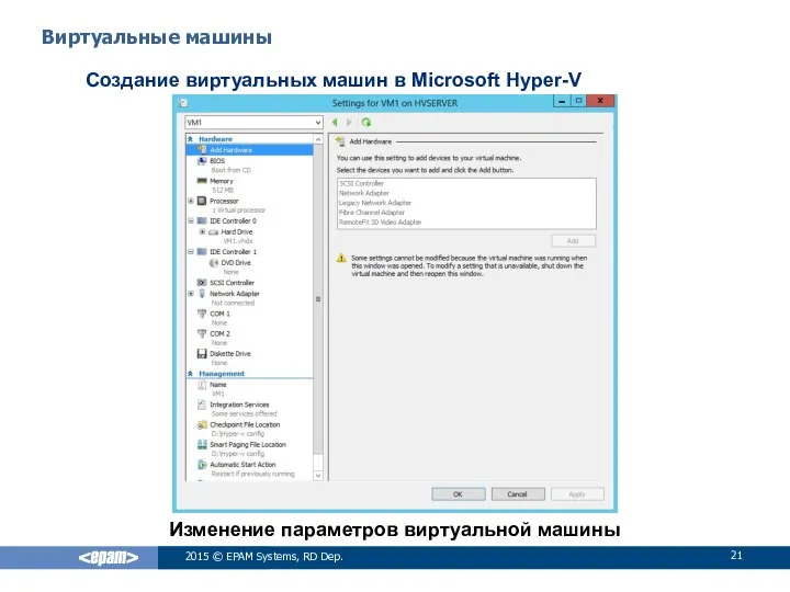 Изменение параметров виртуальной машины Виртуальные машины Создание виртуальных машин в Microsoft