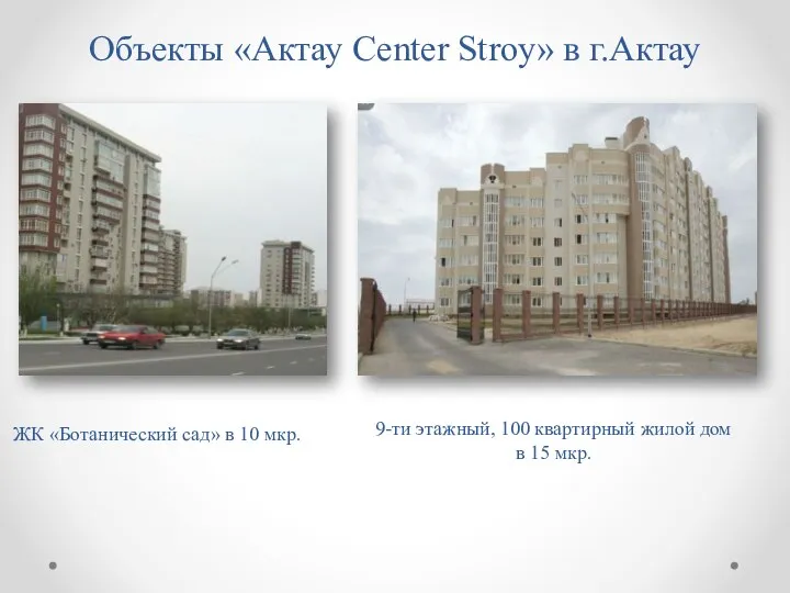 Объекты «Aктау Center Stroy» в г.Актау ЖК «Ботанический сад» в 10