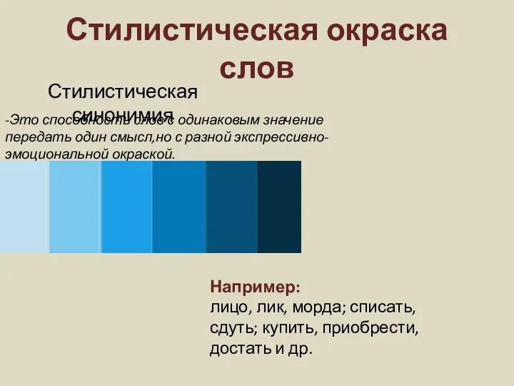 Стилистическая окраска слов -Это способность слов с одинаковым значение передать один