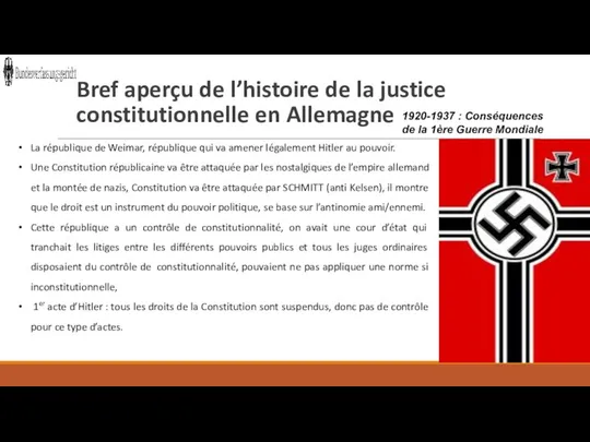 Bref aperçu de l’histoire de la justice constitutionnelle en Allemagne La