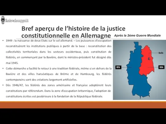 Bref aperçu de l’histoire de la justice constitutionnelle en Allemagne 1949