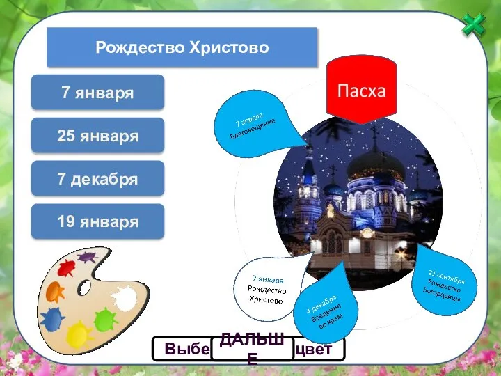 7 января Выбери белый цвет ДАЛЬШЕ Рождество Христово 19 января 25 января 7 декабря