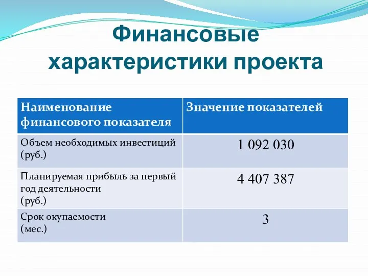 Финансовые характеристики проекта