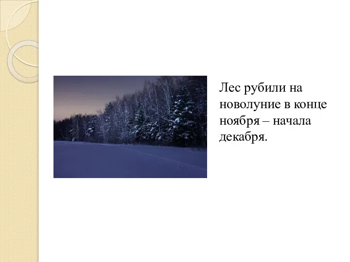 Лес рубили на новолуние в конце ноября – начала декабря.