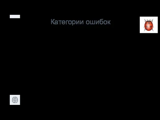 Категории ошибок Ошибки передачи или интерпретации данных: Неправильная интерпретация данных. Неадекватная