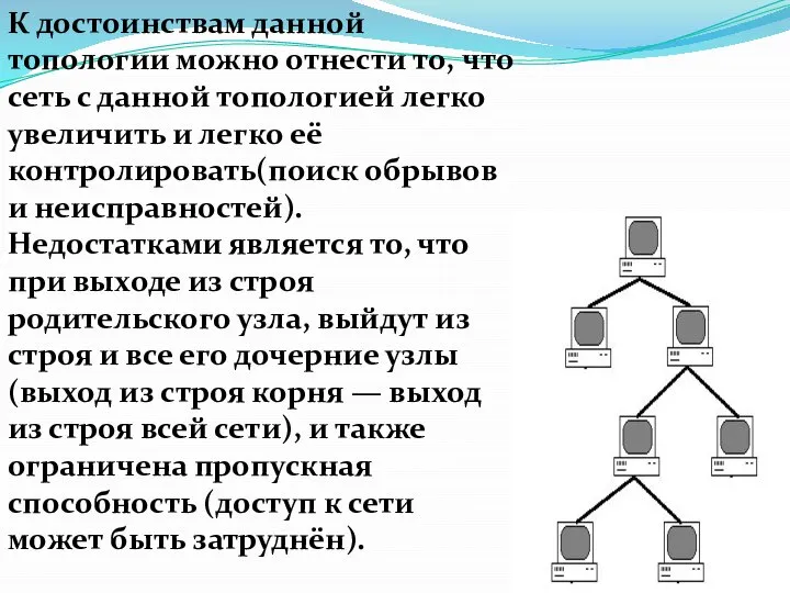 К достоинствам данной топологии можно отнести то, что сеть с данной