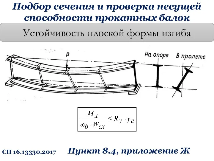 Подбор сечения и проверка несущей способности прокатных балок Устойчивость плоской формы